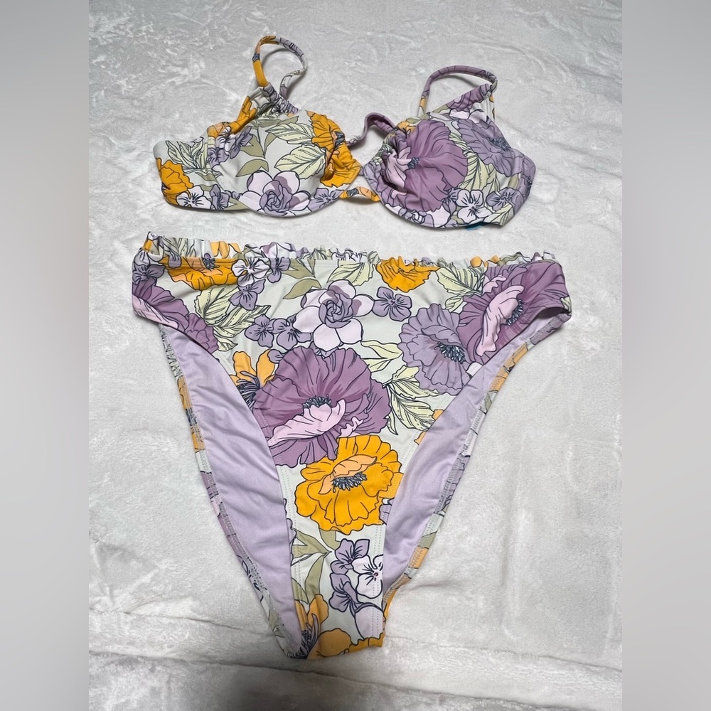Cupshe Floral Bikini Set in Purple and Yellow